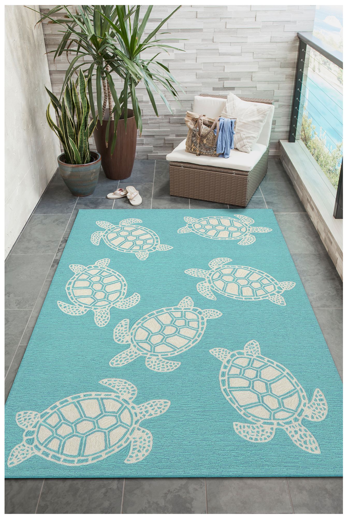 Liora Manne Capri Turtle Indoor/Outdoor Area Rug Aqua 7'6"x9'6