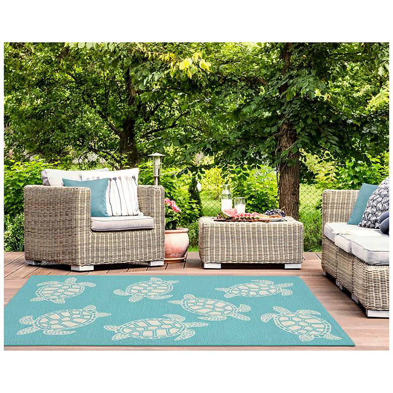 Image 3 Liora Manne Capri Turtle Indoor/Outdoor Area Rug Aqua 7'6"x9'6" more views