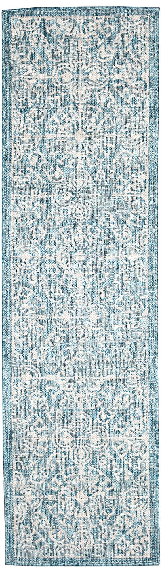Liora Manne Carmel Antique Tile Indoor/Outdoor Rug Aqua 1'11" x 7&