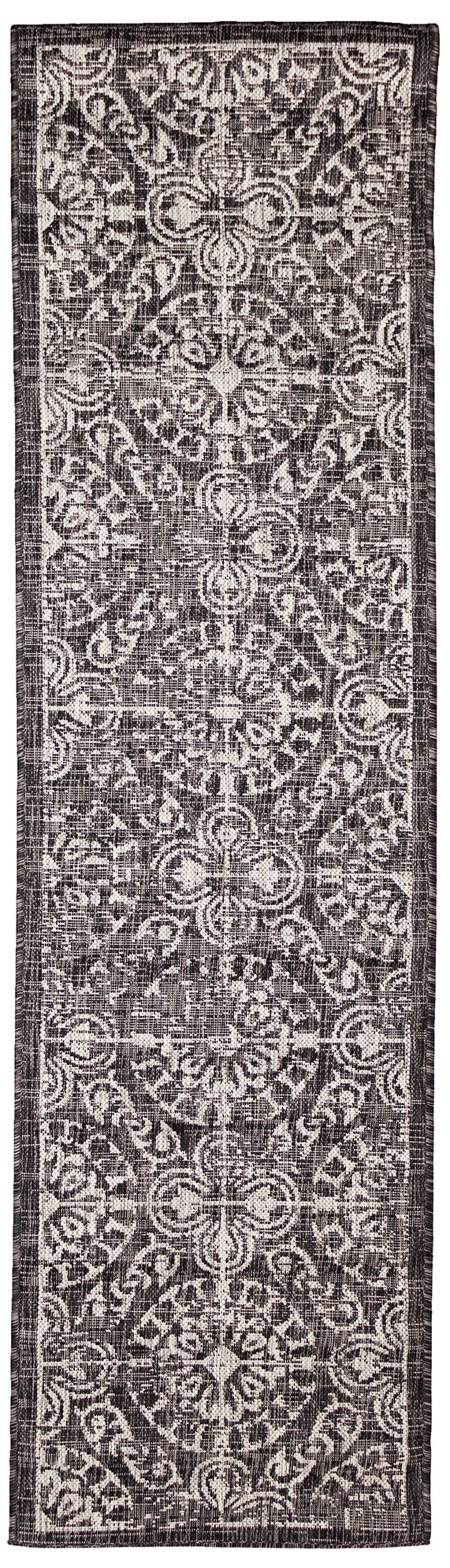 Liora Manne Carmel Antique Tile Indoor/Outdoor Rug Black 1'11" x 7