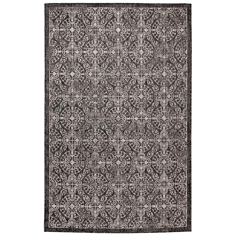 Image 1 Liora Manne Carmel Antique Tile Indoor/Outdoor Rug Black 4&#39;10 inch x 7