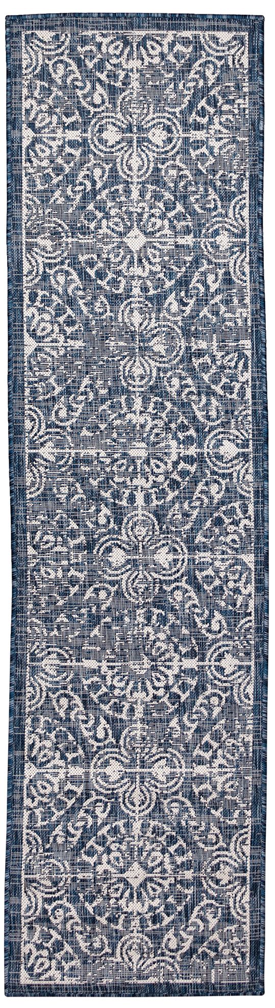 Liora Manne Carmel Antique Tile Indoor/Outdoor Rug Navy 1'11" x 7&