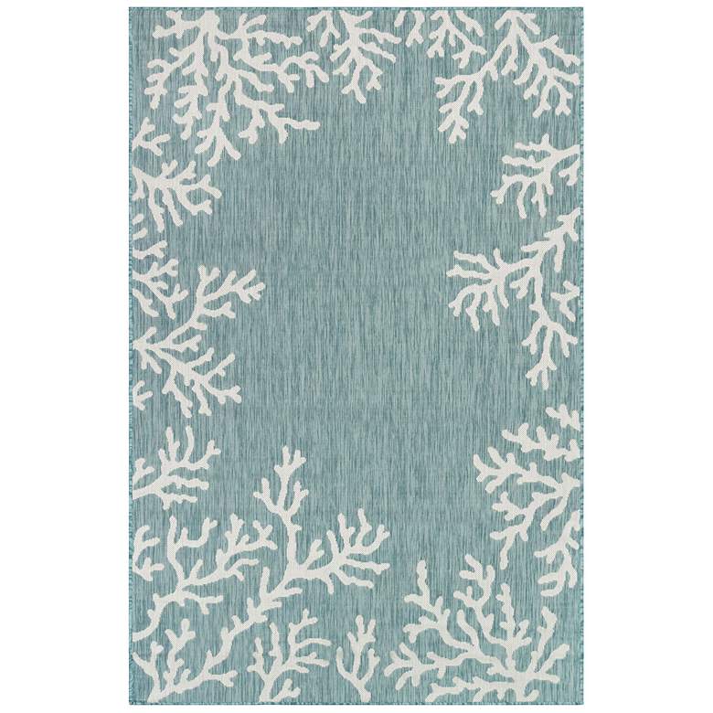 Image 1 Liora Manne Carmel Coral Border Indoor/Outdoor Rug Aqua 4&#39;10 inch x 7&