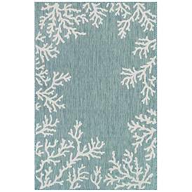 Image1 of Liora Manne Carmel Coral Border Indoor/Outdoor Rug Aqua 6'6" x 9&#