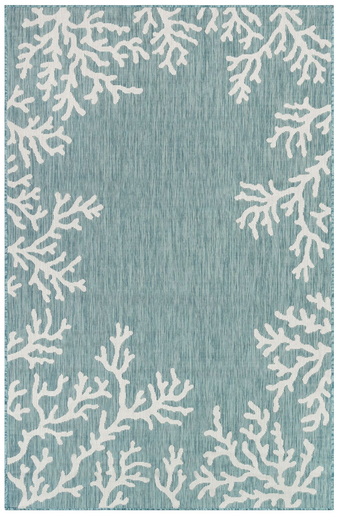 Liora Manne Carmel Coral Border Indoor/Outdoor Rug Aqua 7'10" x 9&