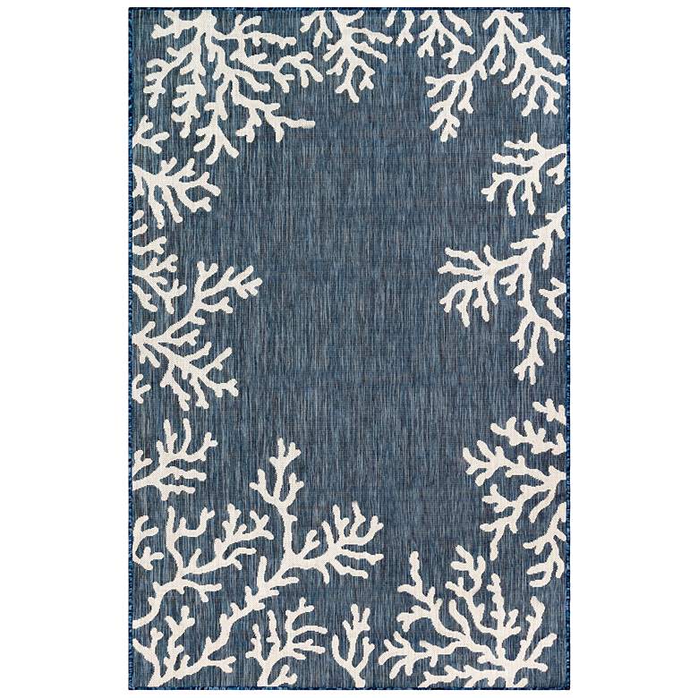 Image 1 Liora Manne Carmel Coral Border Indoor/Outdoor Rug Navy 3&#39;3 inch x 4&#