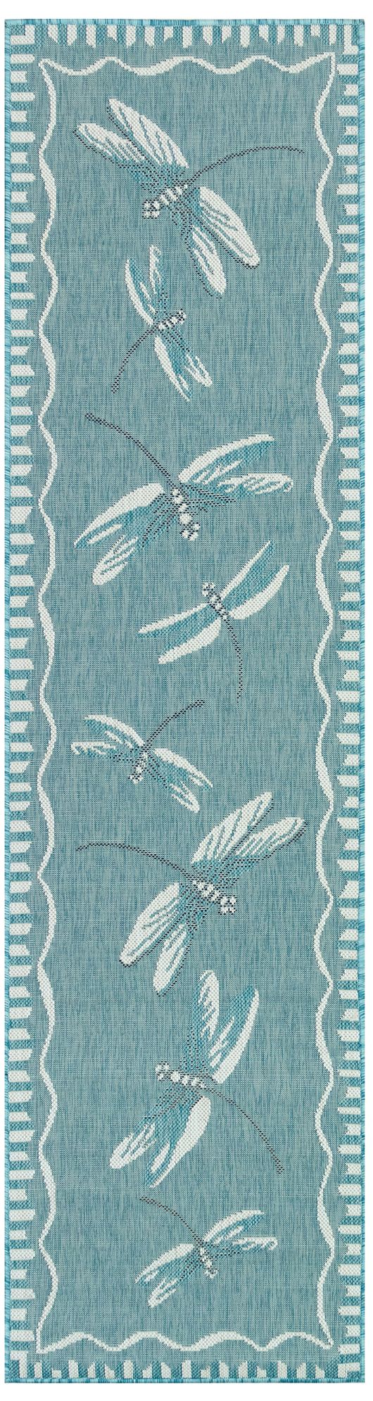 Liora Manne Carmel Dragonfly Indoor/Outdoor Rug Aqua 1'11" x 7'