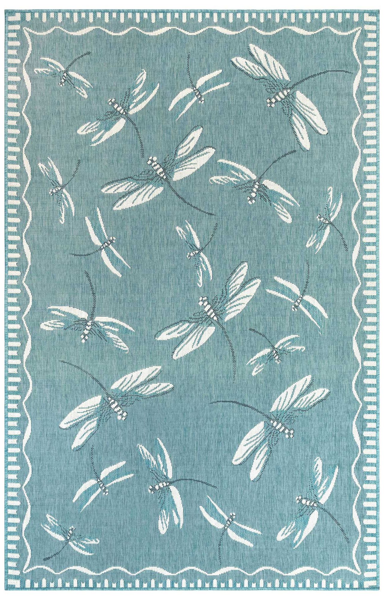Liora Manne Carmel Dragonfly Indoor/Outdoor Rug Aqua 4'10" x 7'