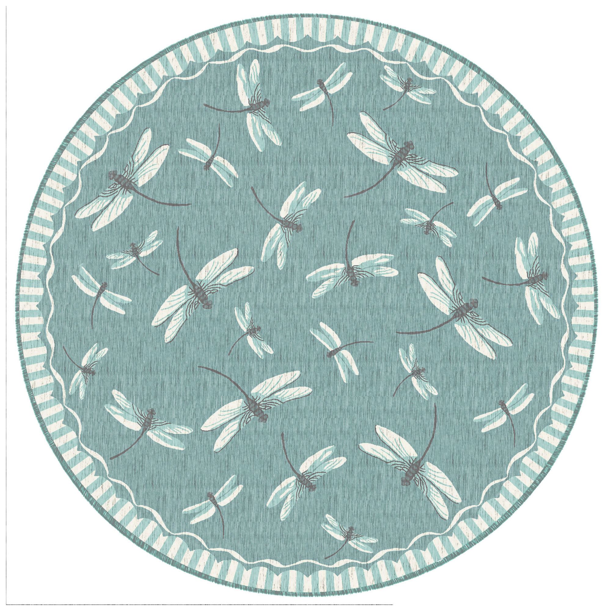 Liora Manne Carmel Dragonfly Indoor/Outdoor Rug Aqua 7'10" Round
