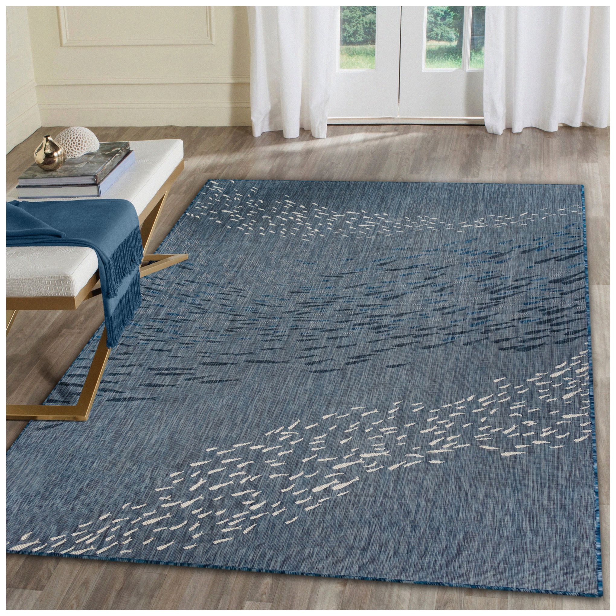 Image 4 Liora Manne Carmel School Of Fish Indoor/Outdoor Rug Navy 4'10" x more views