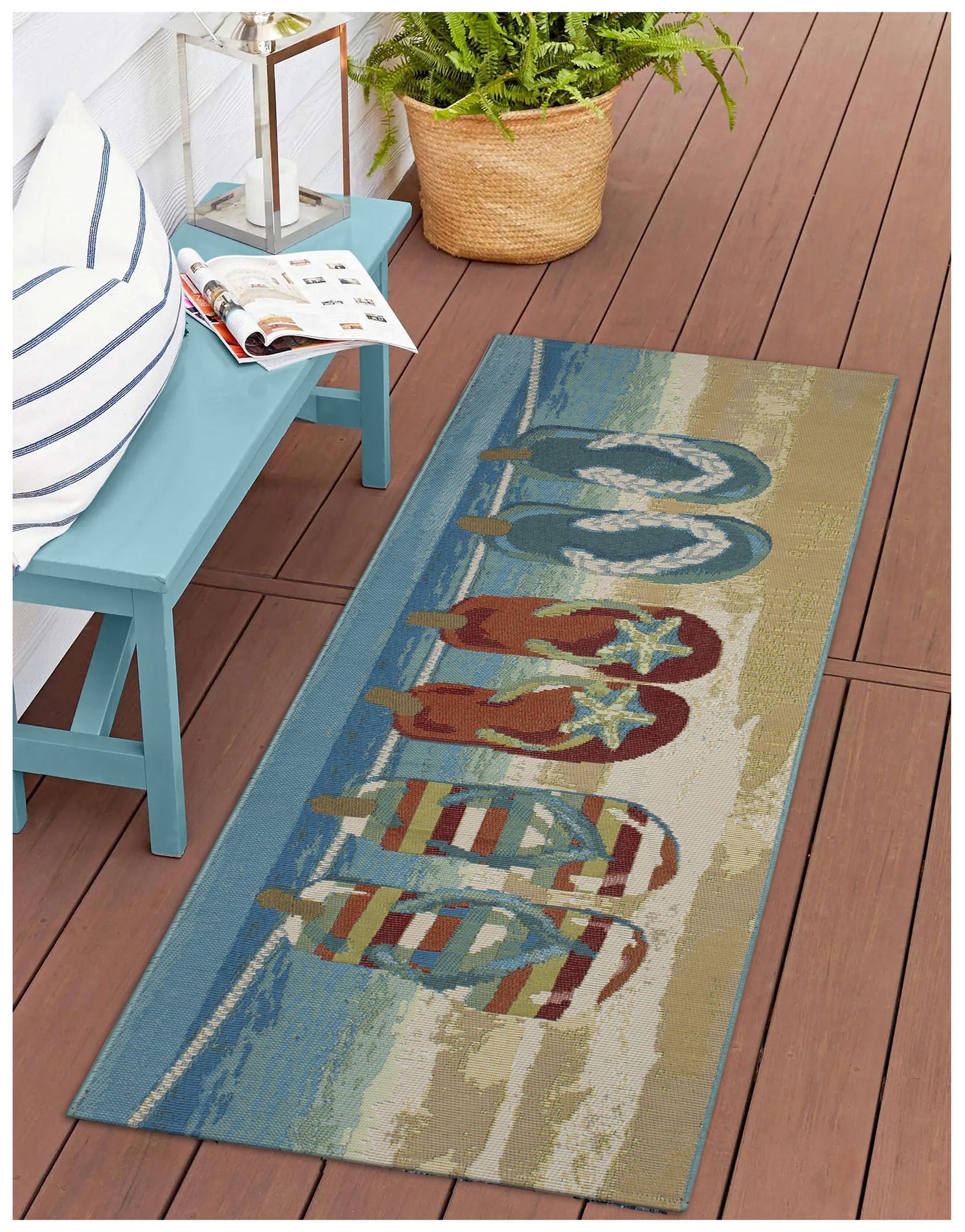 Image 3 Liora Manne Esencia Flip Flops Forever Indoor/Outdoor Mat Blue 1'11&quo more views