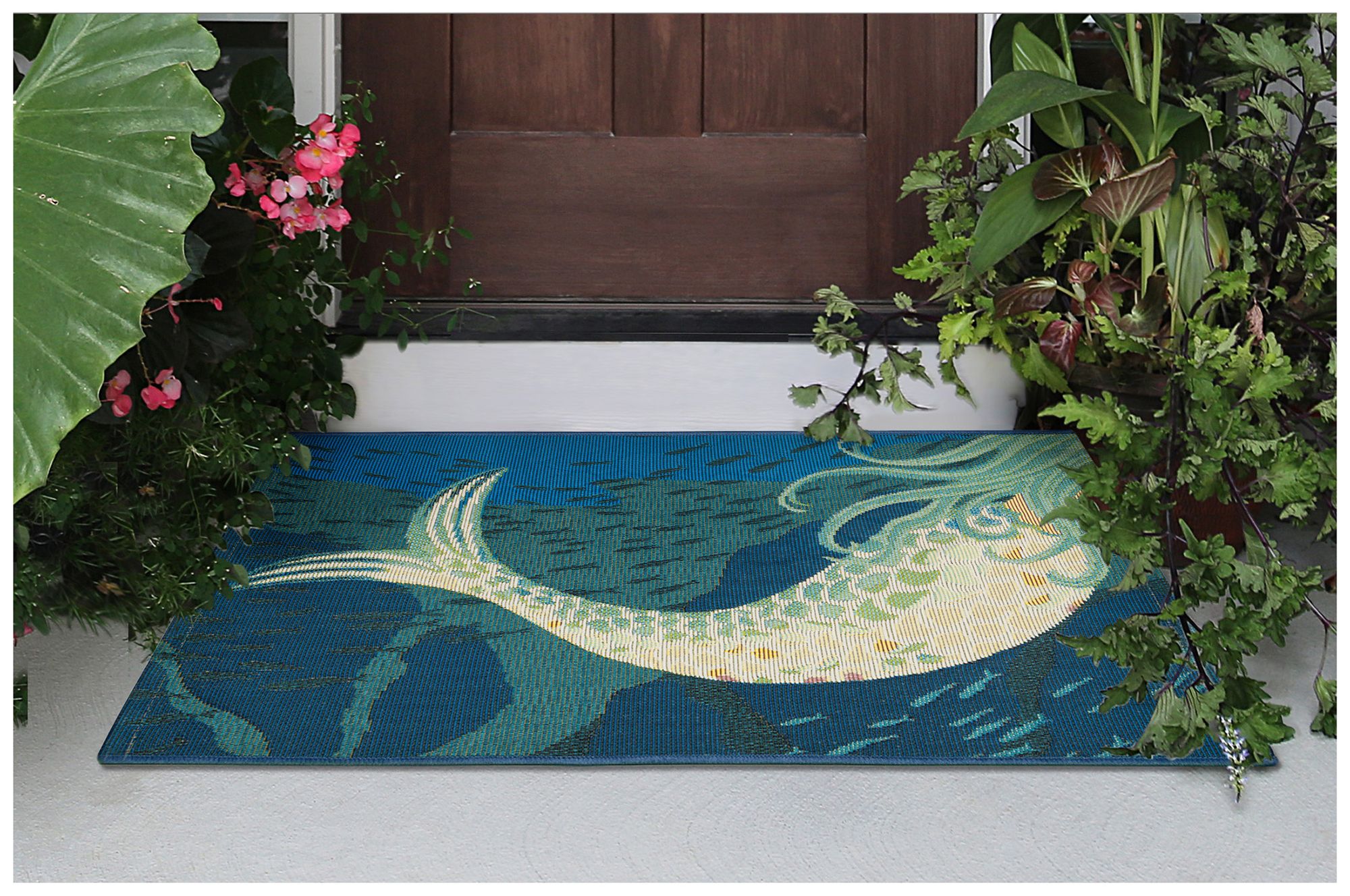Liora Manne Esencia Mermaids Are Real Indoor/Outdoor Mat Ocean 1'11"x4'11"