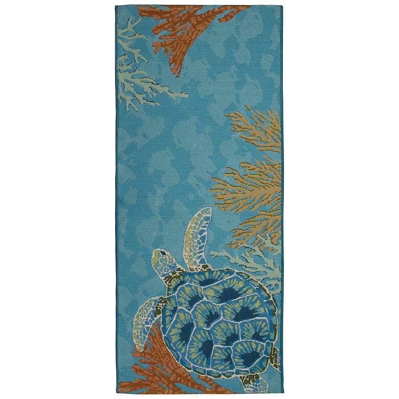 Image 2 Liora Manne Esencia Seaturtle Garden Indoor/Outdoor Mat Ocean 1'11"x4'11"