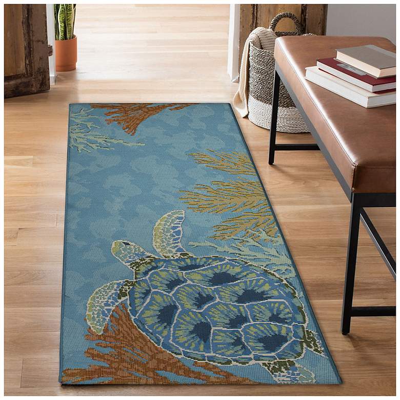 Image 1 Liora Manne Esencia Seaturtle Garden Indoor/Outdoor Mat Ocean 1'11"x4'11"
