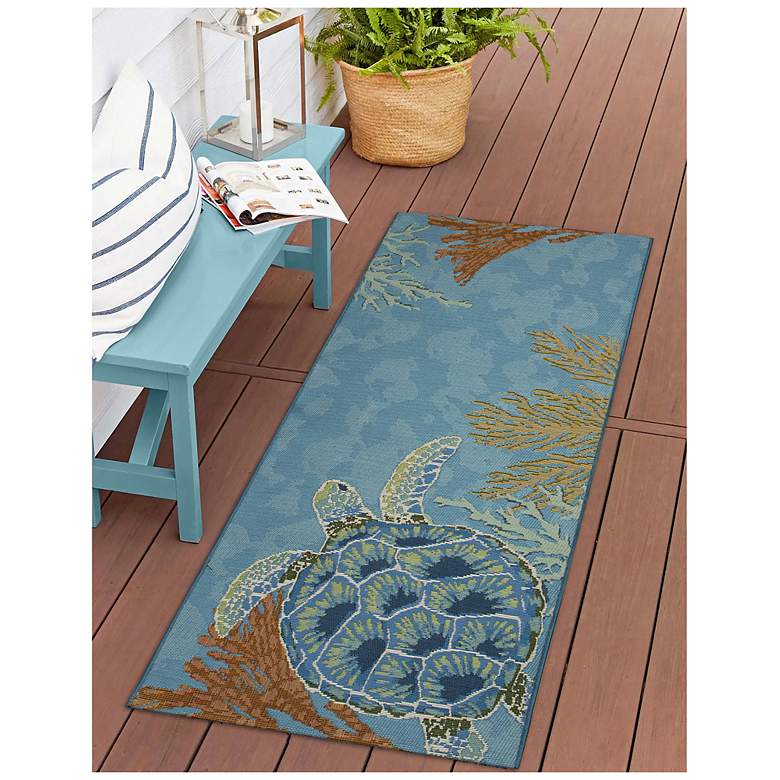 Image 3 Liora Manne Esencia Seaturtle Garden Indoor/Outdoor Mat Ocean 1'11"x4'11" more views