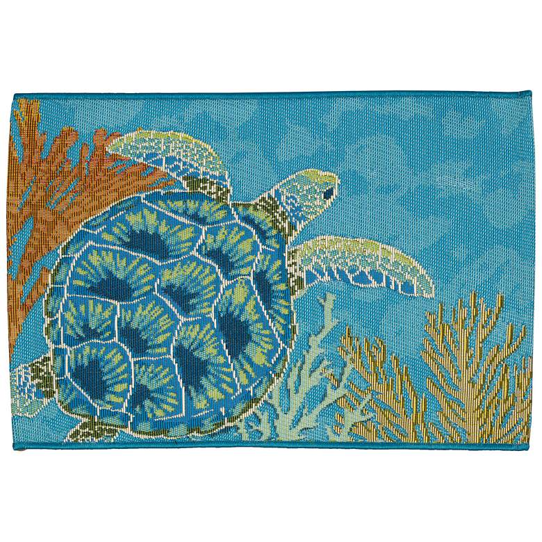 Image 1 Liora Manne Esencia Seaturtle Garden Indoor/Outdoor Mat Ocean 2'x2'10"