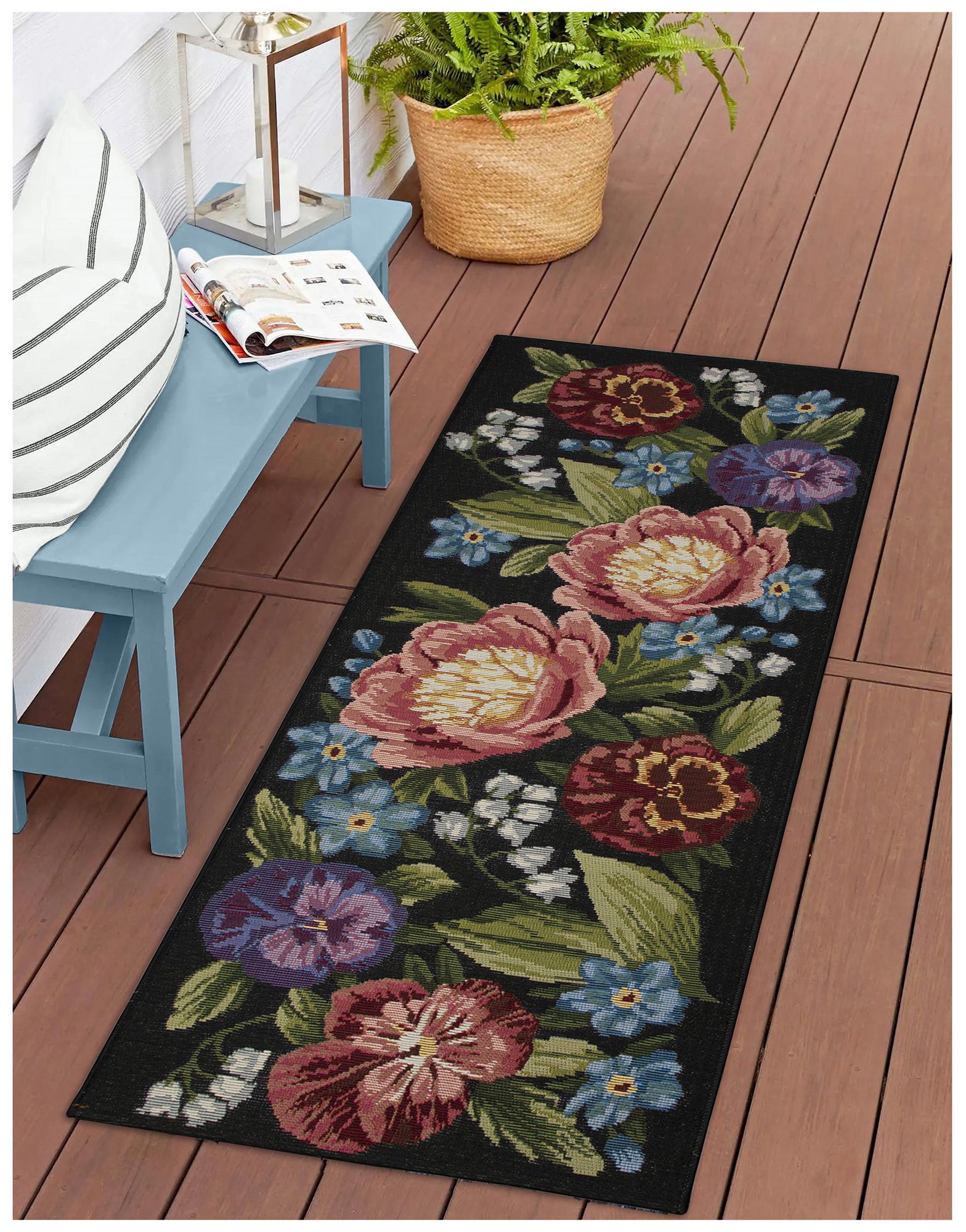 Image 3 Liora Manne Esencia Secret Garden Indoor/Outdoor Mat Black 1'11"x4 more views
