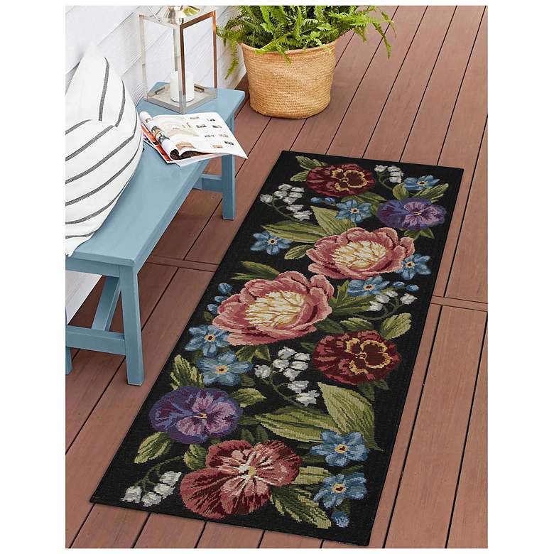Image 3 Liora Manne Esencia Secret Garden Indoor/Outdoor Mat Black 1'11"x4'11" more views