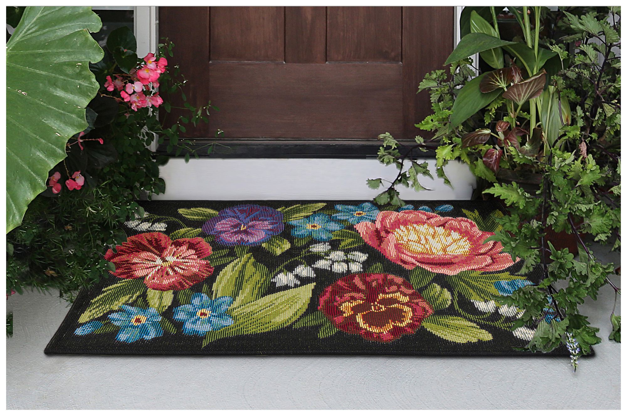Liora Manne Esencia Secret Garden Indoor/Outdoor Mat Black 1'11"x4'11"