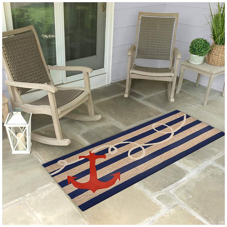 Image 1 Liora Manne Frontporch Anchor Indoor/Outdoor Mat Navy 2'x5'