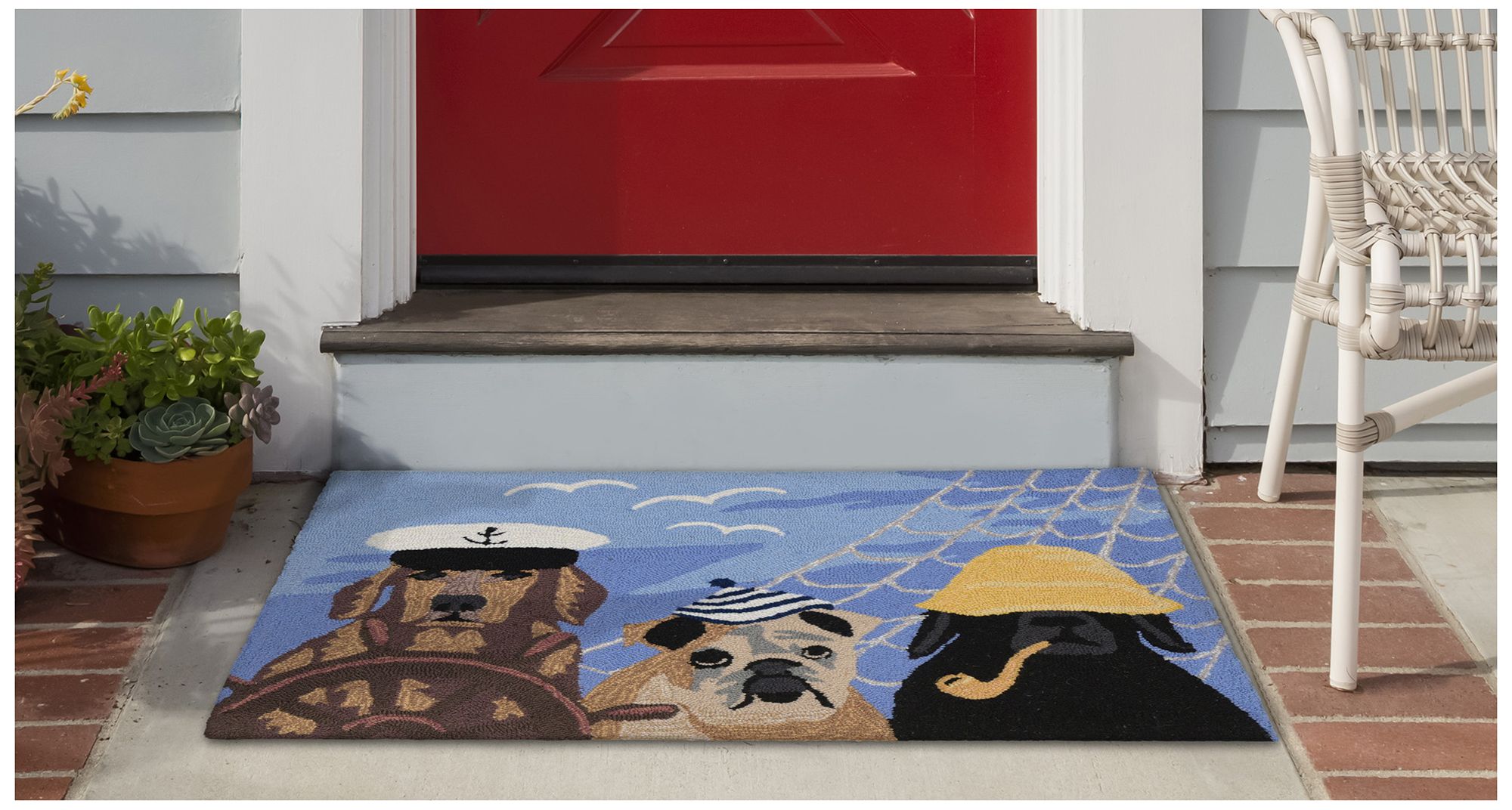 Liora Manne Frontporch Arrf Ye Mateys Indoor/Outdoor Mat Ocean 1'8"x2'6"