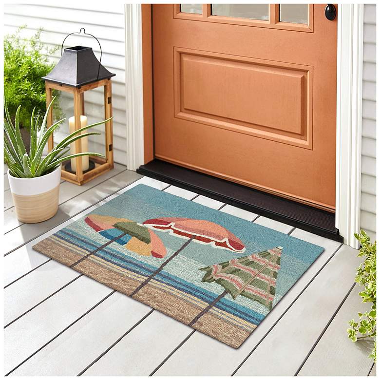 Image 3 Liora Manne Frontporch Beach Umbrellas Indoor/Outdoor Mat Aqua 1'8"x2'6" more views