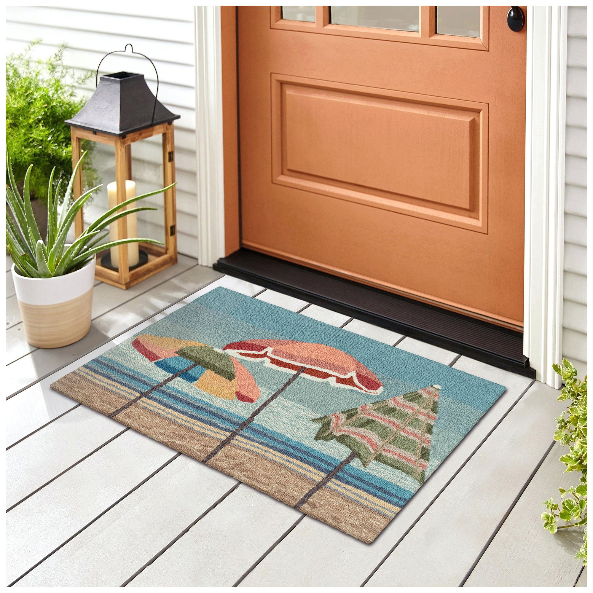 Thumbnail1 of Liora Manne Frontporch Beach Umbrellas Indoor/Outdoor Mat Aqua 2'6"x4'