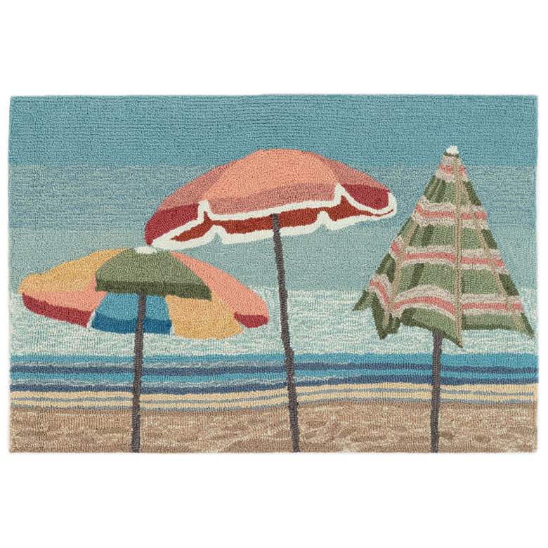 Image 1 Liora Manne Frontporch Beach Umbrellas Indoor/Outdoor Mat Aqua 2'x3'