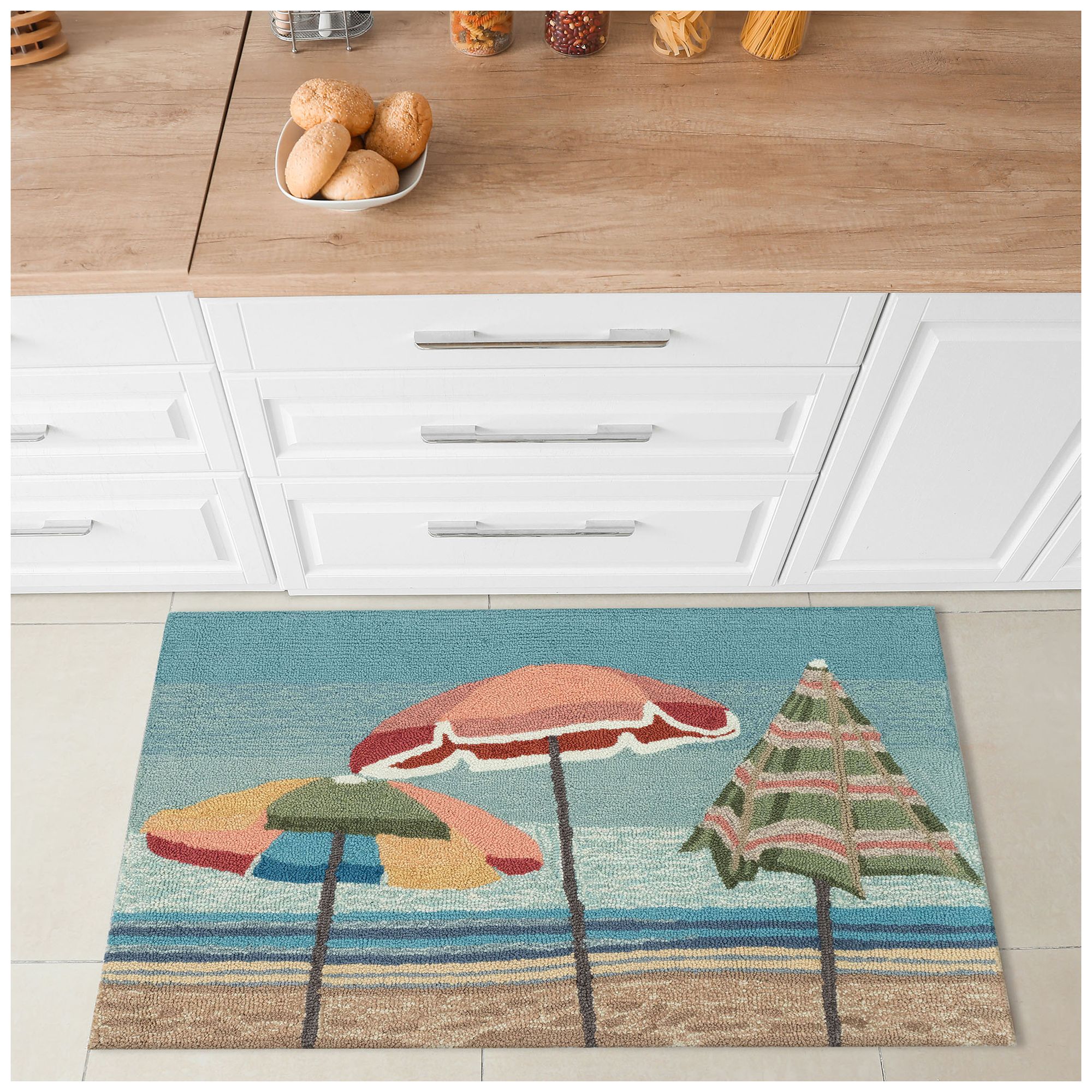 Liora Manne Frontporch Beach Umbrellas Indoor/Outdoor Mat Aqua 2'x3'