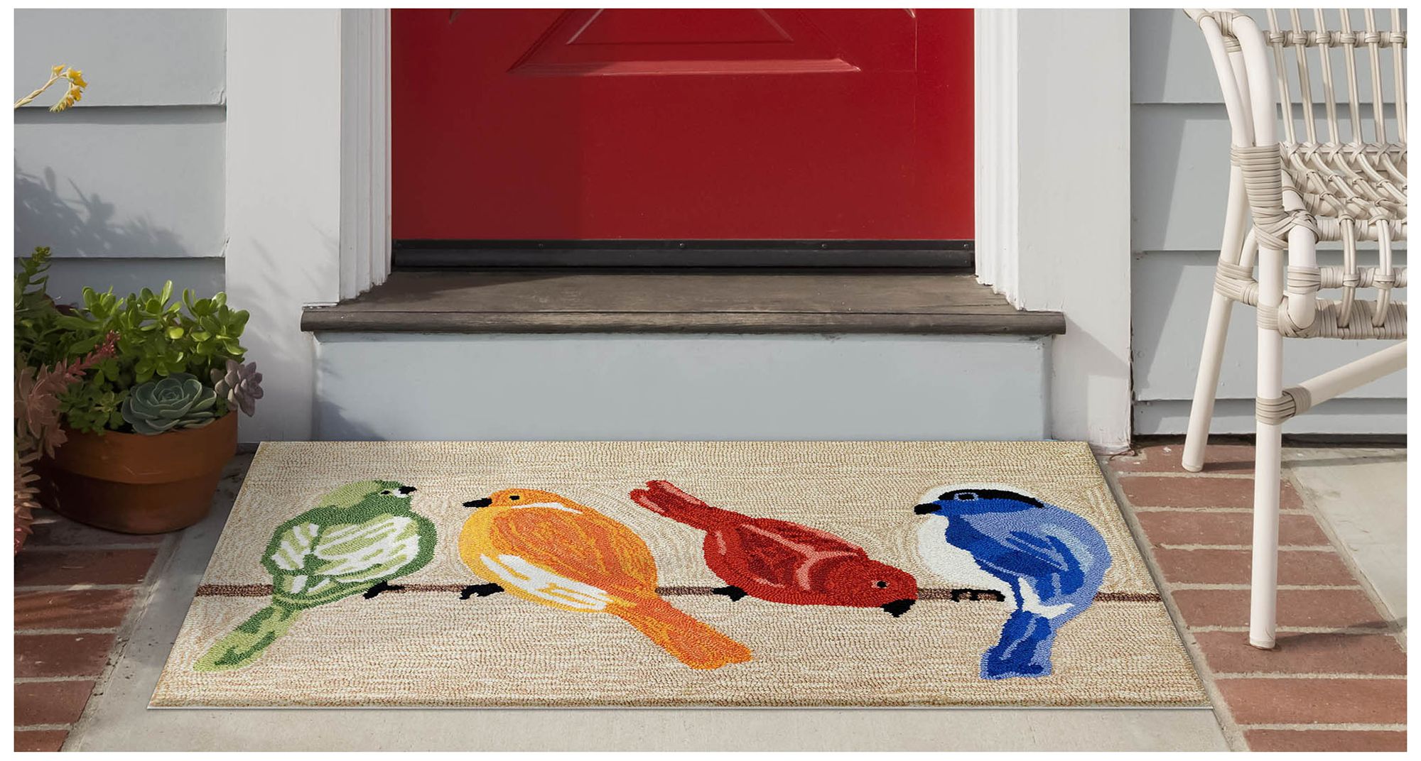 Liora Manne Frontporch Birds Indoor/Outdoor Mat Neutral 2'6"x4'