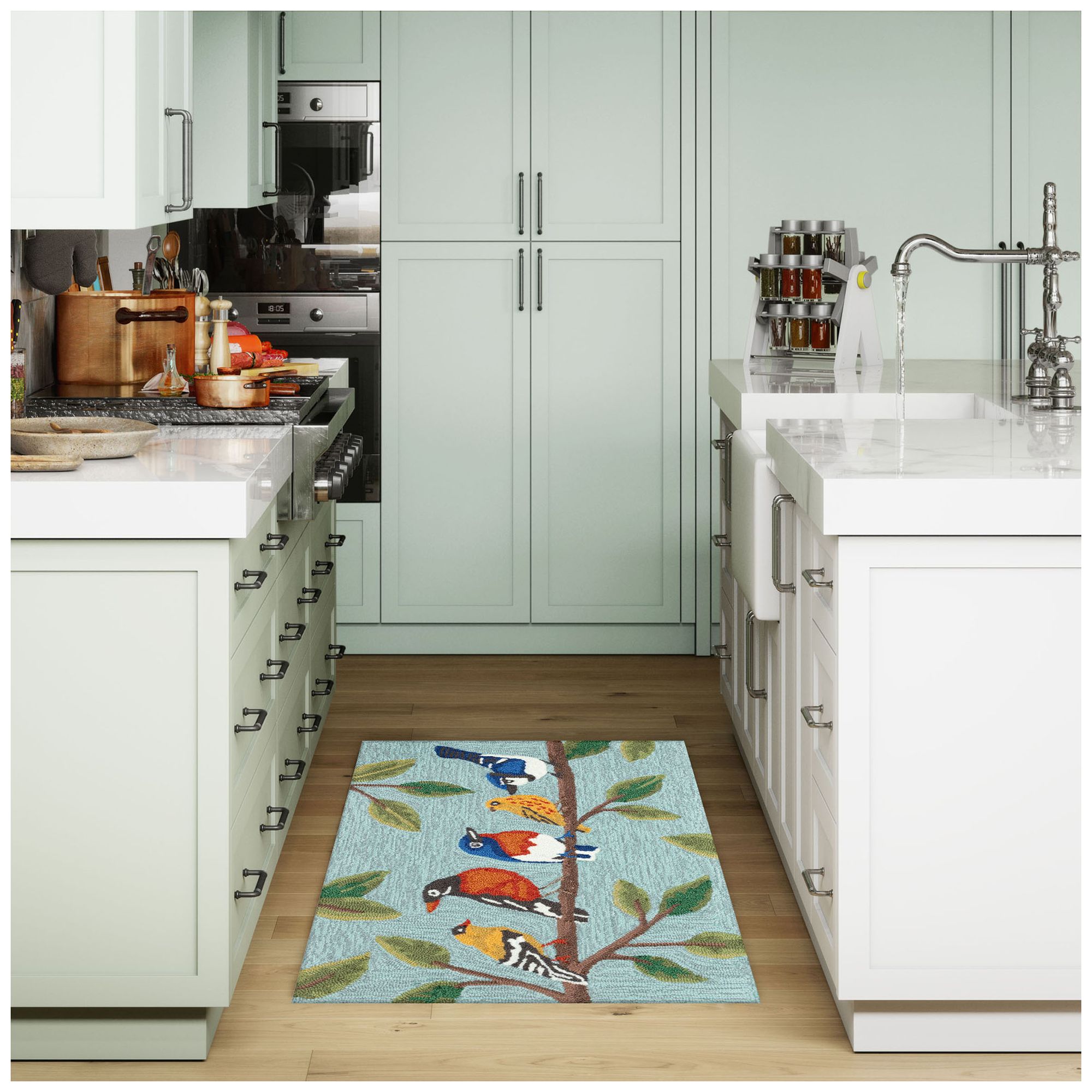 Liora Manne Frontporch Birds On  A Branch Indoor/Outdoor Mat Blue 1'8"x2'6"