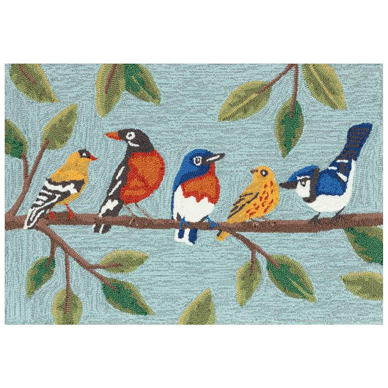 Image 1 Liora Manne Frontporch Birds On A Branch Indoor/Outdoor Mat Blue 2'x3'