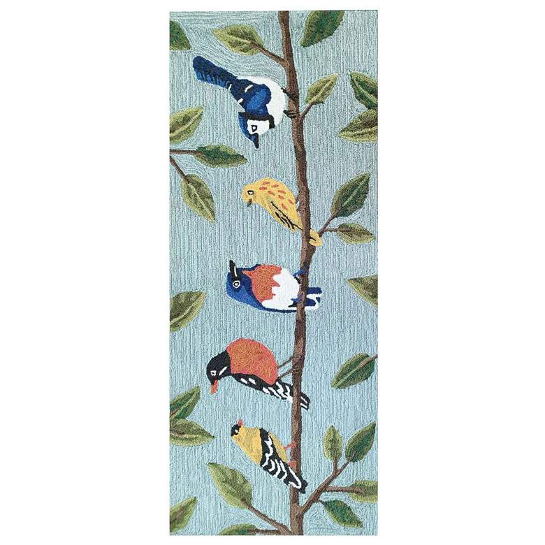 Image 2 Liora Manne Frontporch Birds On A Branch Indoor/Outdoor Mat Blue 2'x5'
