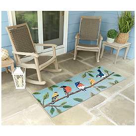 Image3 of Liora Manne Frontporch Birds On A Branch Indoor/Outdoor Mat Blue 2'x5' more views