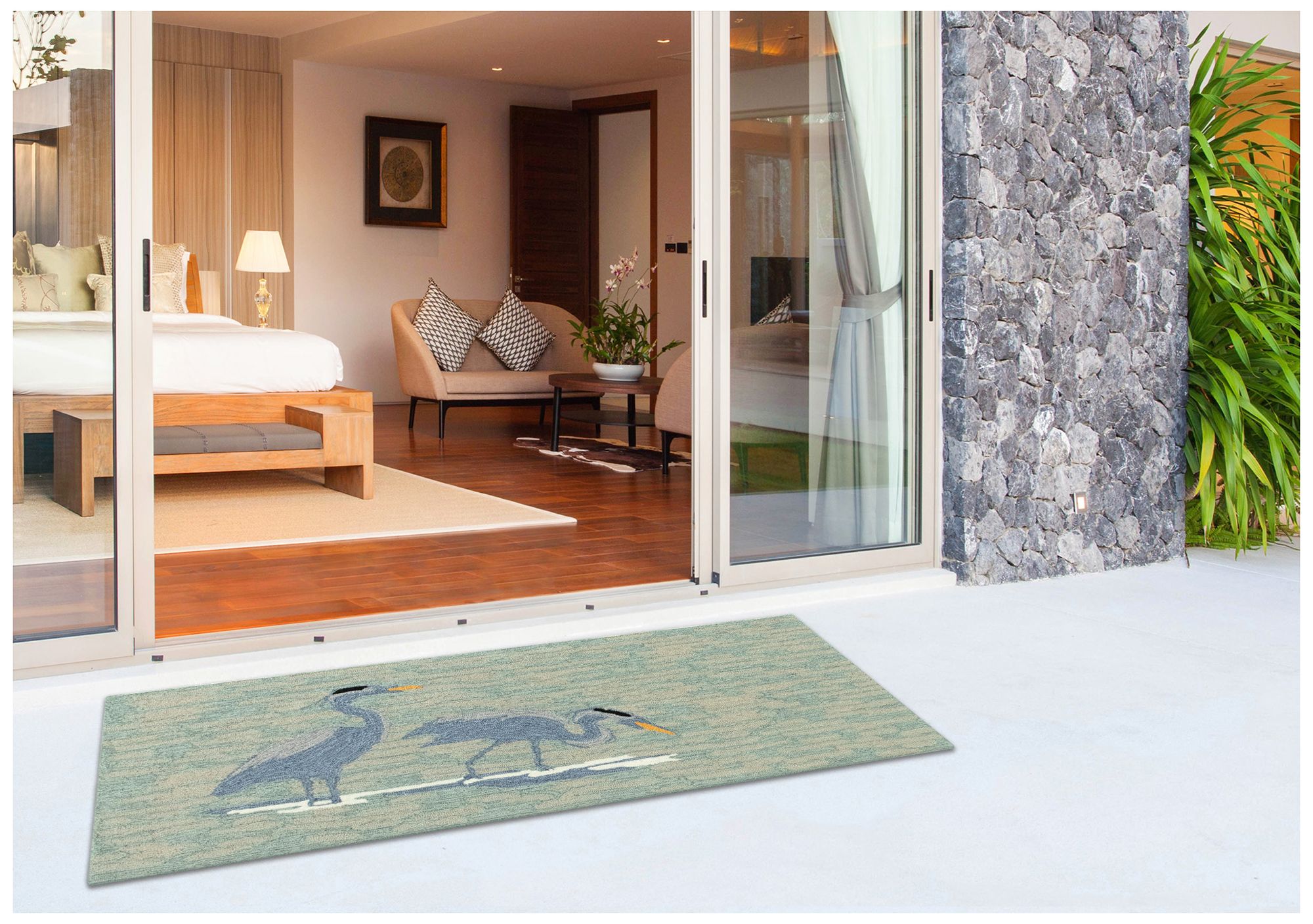 Liora Manne Frontporch Blue Heron Indoor/Outdoor Mat Lake 2'x5'