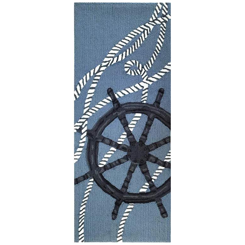 Image 1 Liora Manne Frontporch Captain's Wheel Indoor/Outdoor Mat Marine 2'x5'