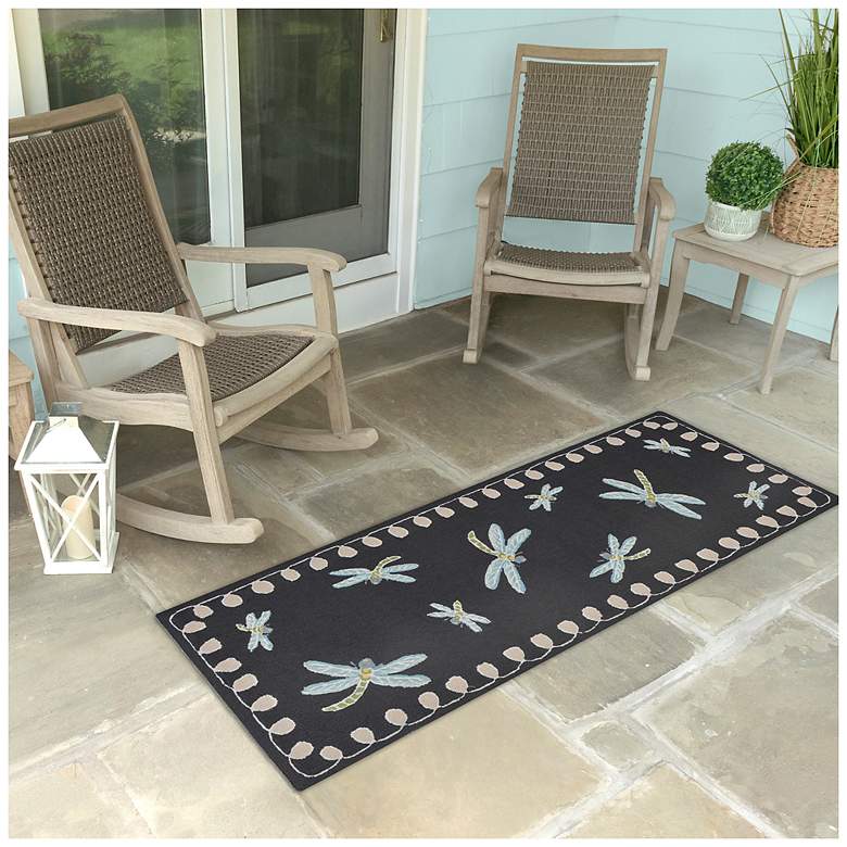 Image 1 Liora Manne Frontporch Dragonfly Indoor/Outdoor Mat Midnight 2'x5'