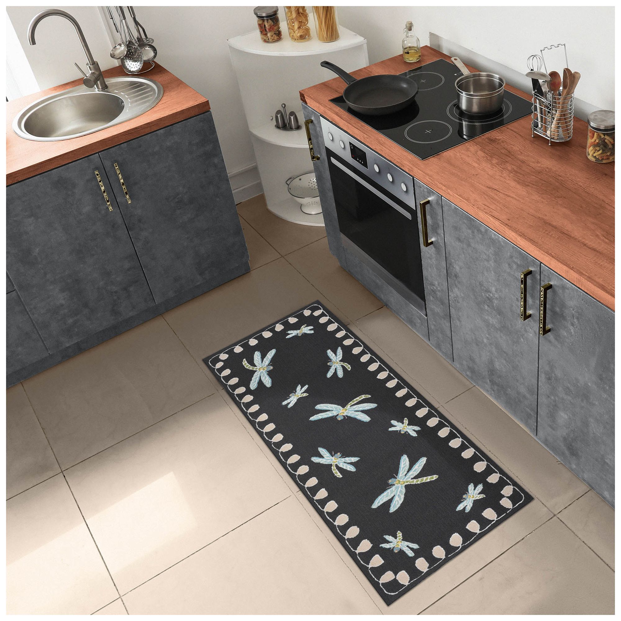 Liora Manne Frontporch Dragonfly Indoor/Outdoor Mat Midnight 2'x5'