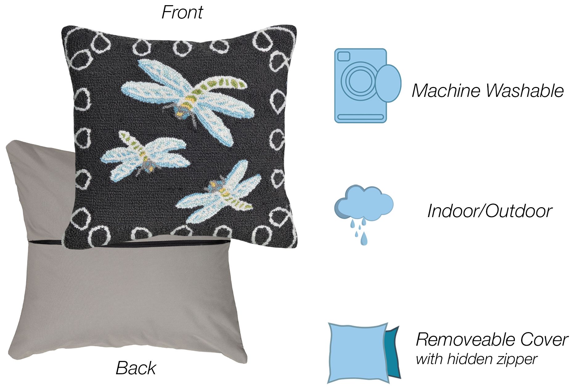 Image 4 Liora Manne Frontporch Dragonfly Indoor/Outdoor Pillow Midnight 18"x18 more views