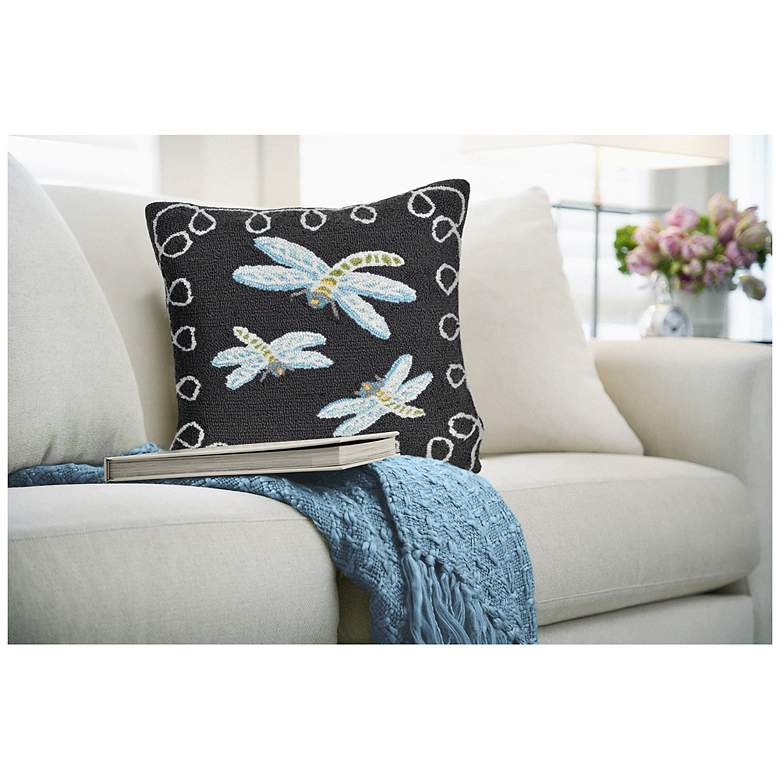 Image 1 Liora Manne Frontporch Dragonfly Indoor/Outdoor Pillow Midnight 18"x18"