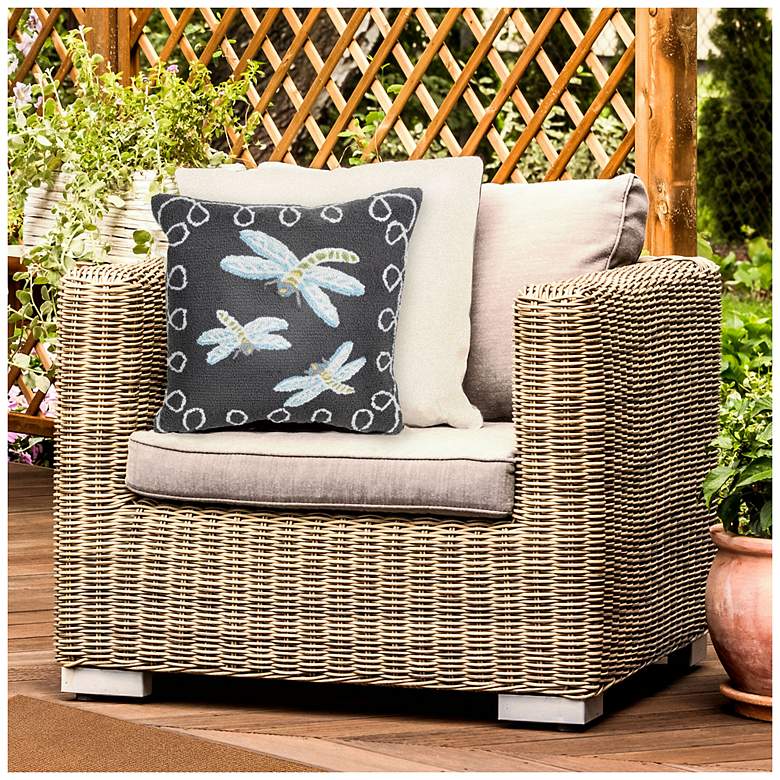 Image 3 Liora Manne Frontporch Dragonfly Indoor/Outdoor Pillow Midnight 18"x18" more views