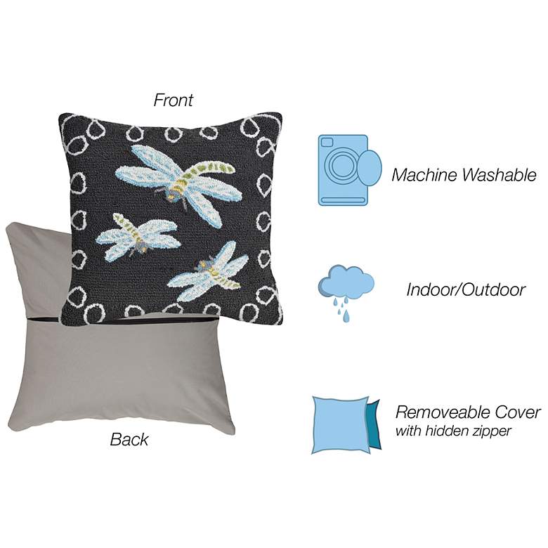 Image 4 Liora Manne Frontporch Dragonfly Indoor/Outdoor Pillow Midnight 18"x18" more views