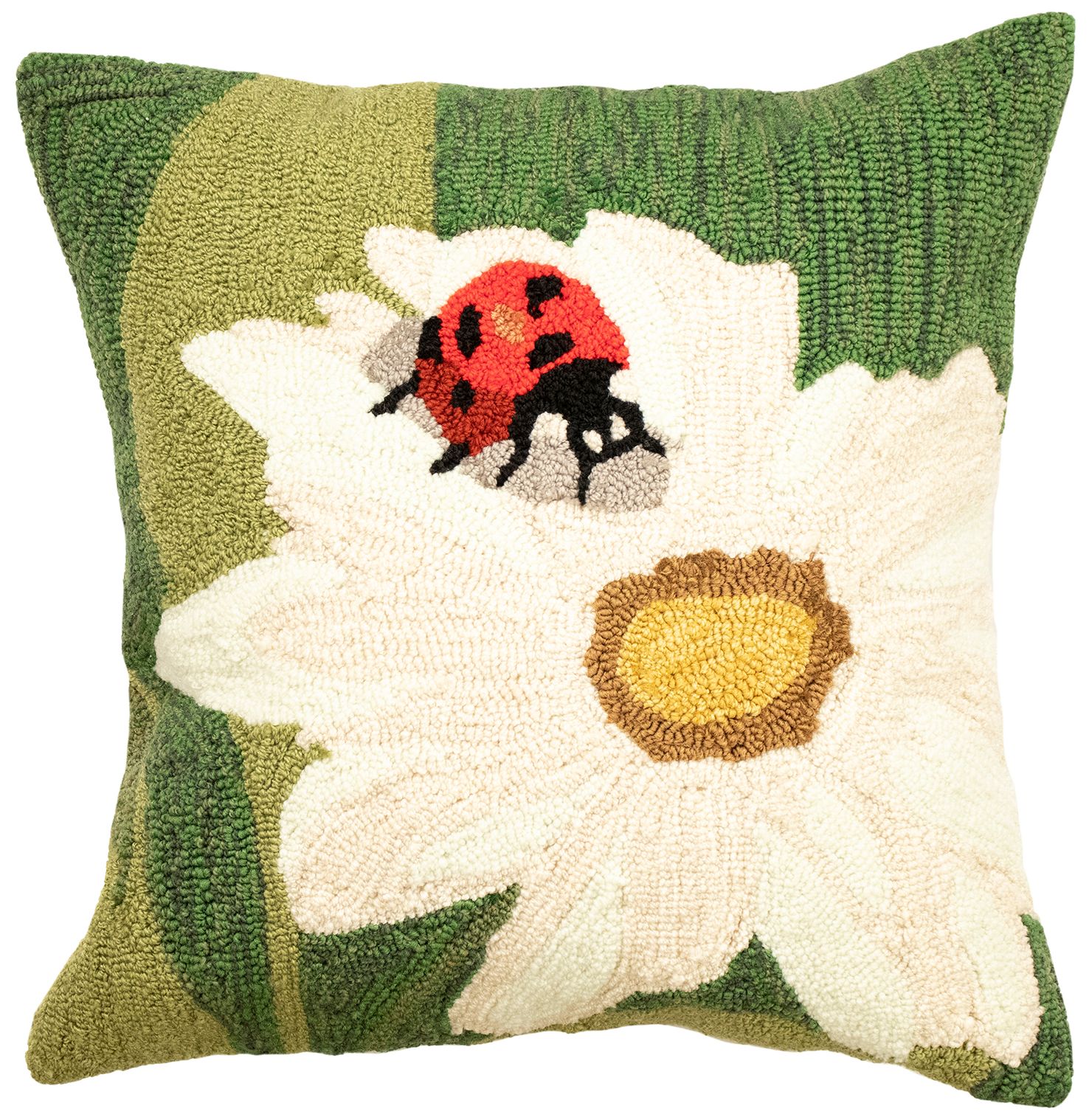 Image 2 Liora Manne Frontporch Ladybug Indoor/Outdoor Pillow Green 18"x18&quot