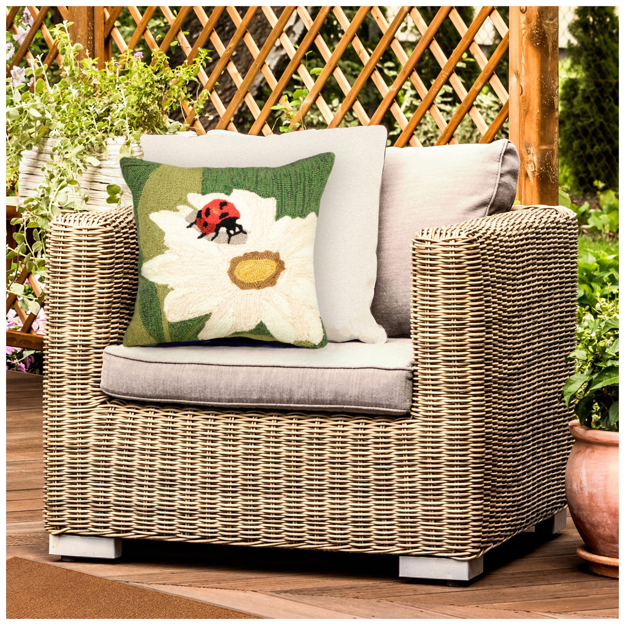 Image 3 Liora Manne Frontporch Ladybug Indoor/Outdoor Pillow Green 18"x18&quot more views