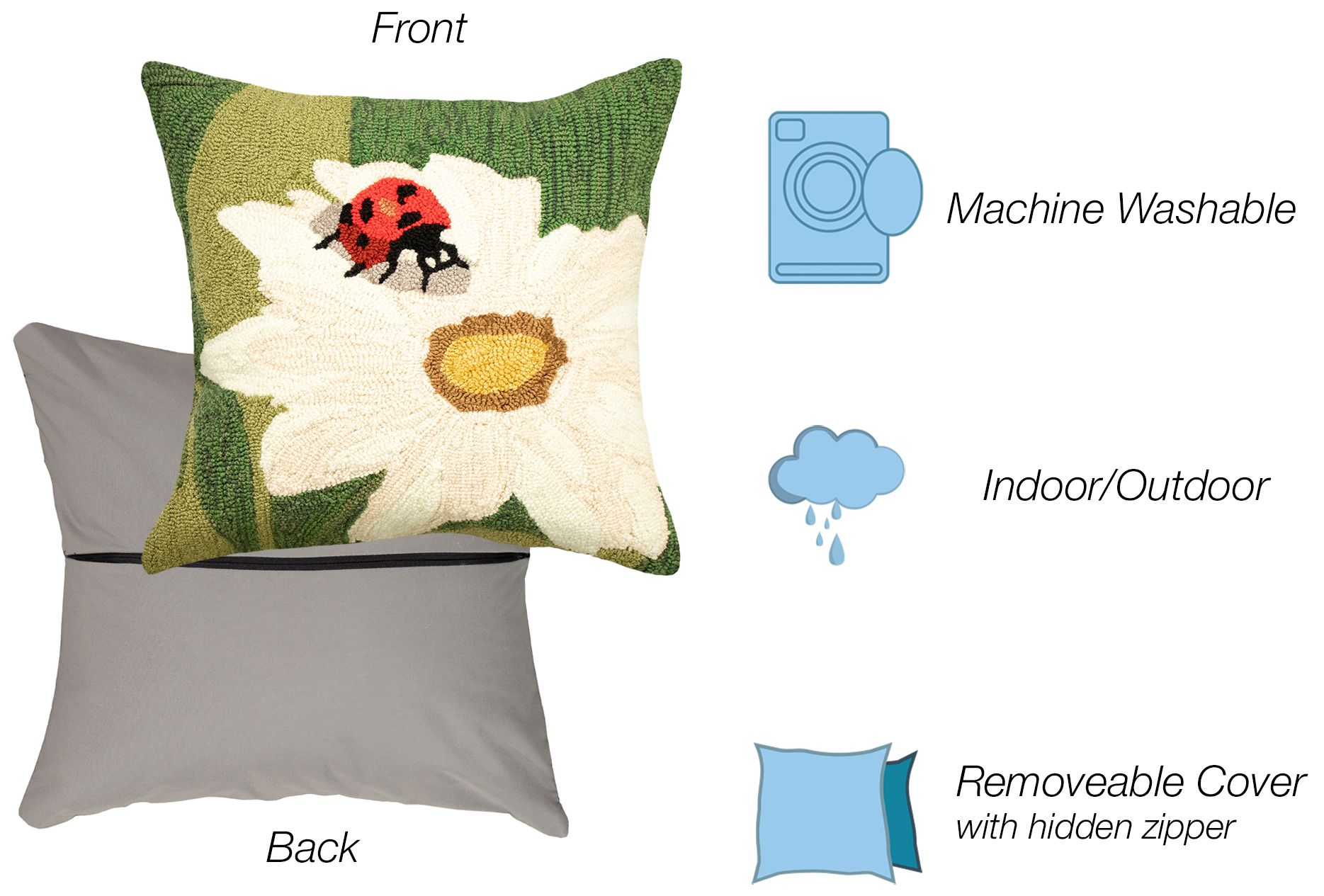Image 4 Liora Manne Frontporch Ladybug Indoor/Outdoor Pillow Green 18"x18&quot more views
