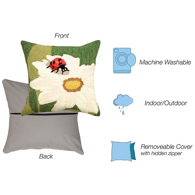 Image 4 Liora Manne Frontporch Ladybug Indoor/Outdoor Pillow Green 18"x18" more views