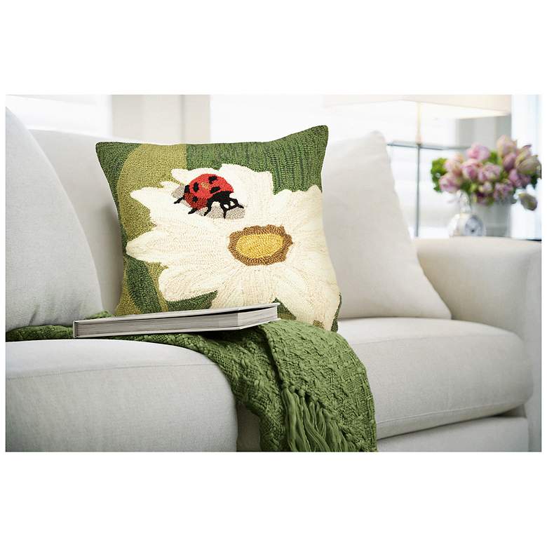 Image 7 Liora Manne Frontporch Ladybug Indoor/Outdoor Pillow Green 18"x18" more views