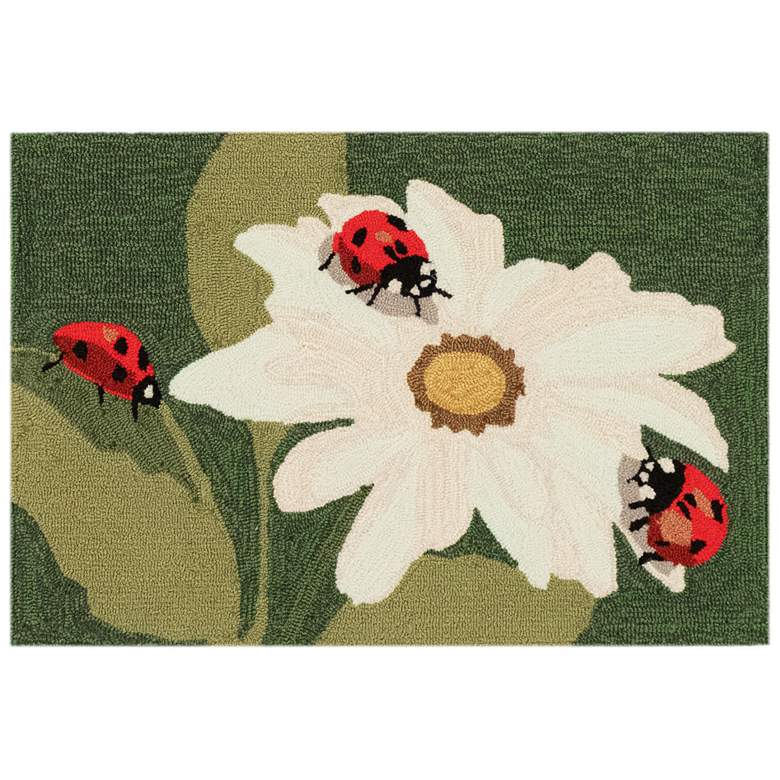 Image 1 Liora Manne Frontporch Ladybugs Indoor/Outdoor Mat Green 1'8"x2'6"