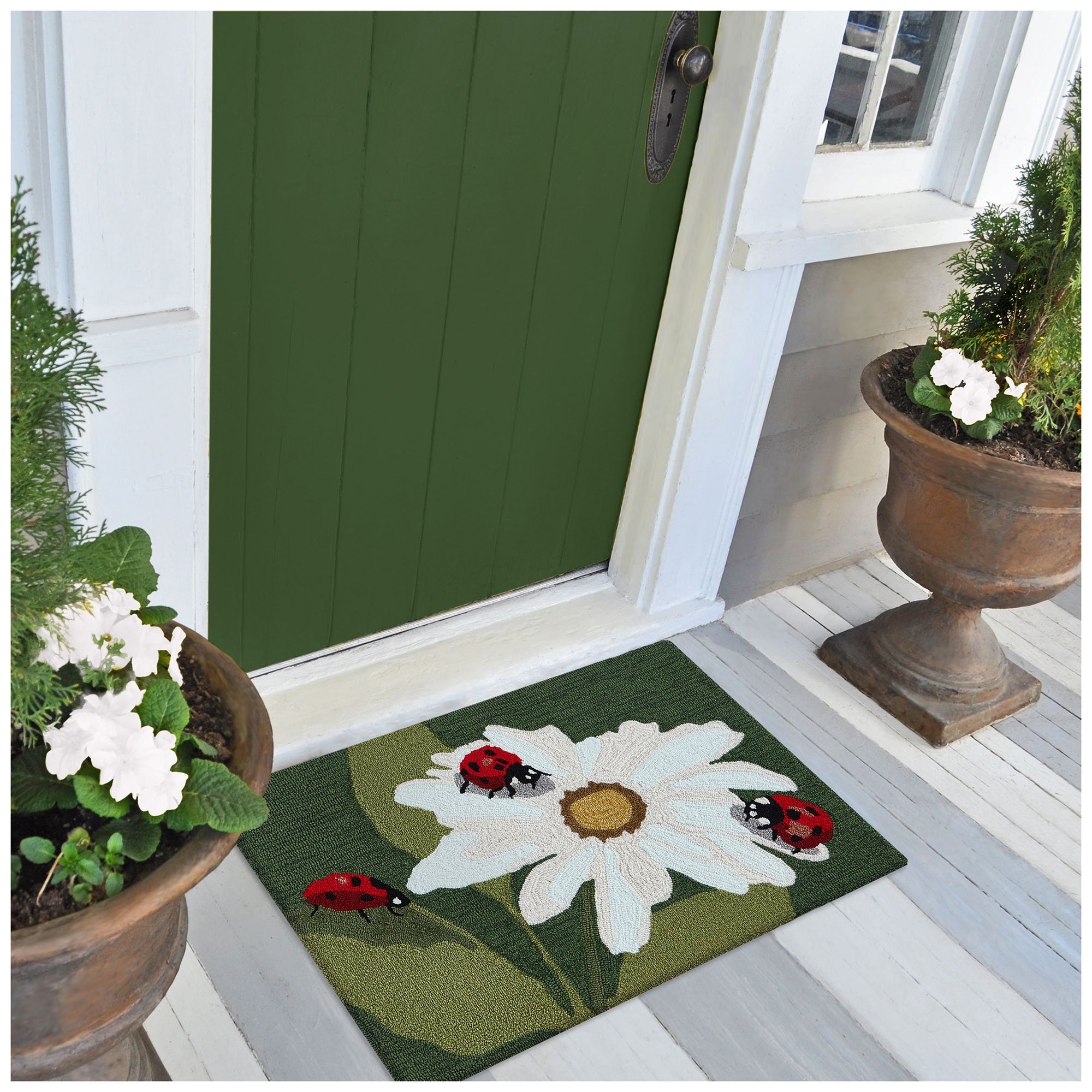 Thumbnail3 of Liora Manne Frontporch Ladybugs Indoor/Outdoor Mat Green 1'8"x2'6" more views