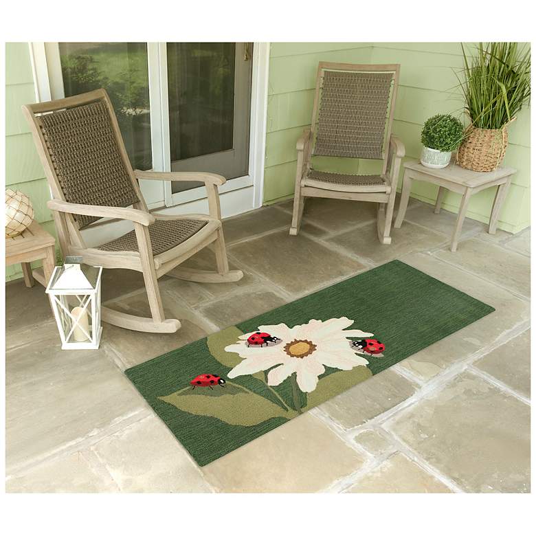 Image 1 Liora Manne Frontporch Ladybugs Indoor/Outdoor Mat Green 2'x5'